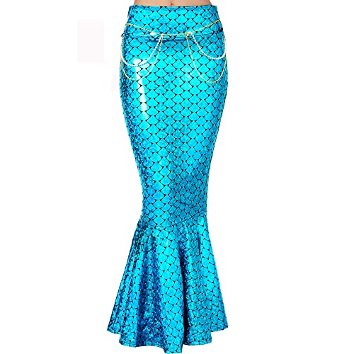 Acrawnni Damen Meerjungfrau Langer Schwanz Kostüm Pailletten Maxirock Cosplay Halloween Kostüm Kleid Erwachsene Rollenspiel Party Kostüme (B-Blau, M) von Acrawnni