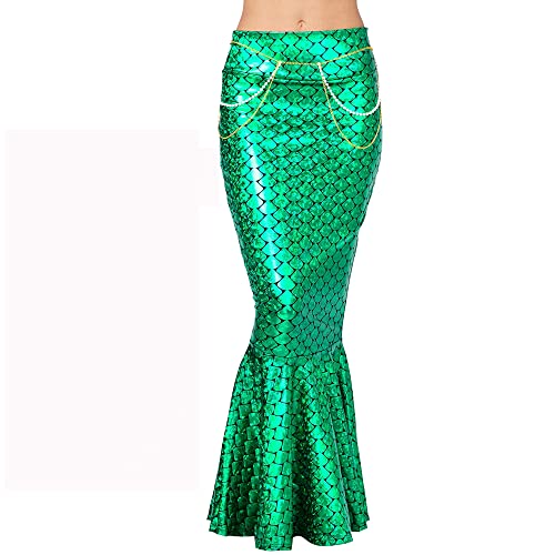 Acrawnni Damen Meerjungfrau Langer Schwanz Kostüm Pailletten Maxirock Cosplay Halloween Kostüm Kleid Erwachsene Rollenspiel Party Kostüme (B-Grün, M) von Acrawnni