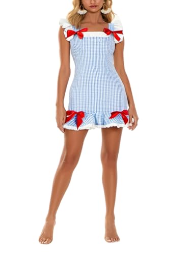 Acrawnni Dorothy Cosplay-Kostüm für Damen, Blau, kariert, Märchenkleid, Halloween-Outfit, klassisches Dorothy-Outfit (A-Blau, XS) von Acrawnni