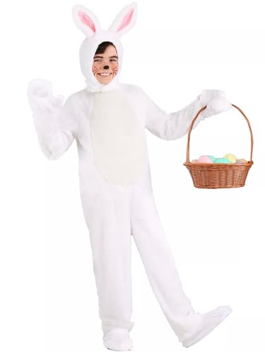Acrawnni Familien-passendes Halloween-Hasenkostüm, Deluxe, langärmelig, Plüsch-Strampler, Kleid mit Hasenohren, Kapuze, Handschuhen, Schuhen, Set (A-Elfenbein, M) von Acrawnni
