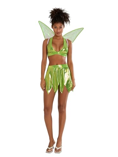 Acrawnni Feenflügel für Halloween, Cosplay, Schmetterlingsflügel für Damen, funkelnde Flügel mit Tank-Tops, Röcken, Kostümen (C-Light Green, S) von Acrawnni