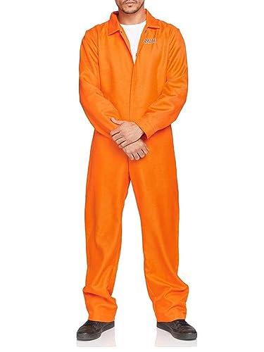 Acrawnni Halloween Jail Kostüme Brief drucken lange Ärmel Gefängnis Overall für Erwachsene Kleinkinder Rollenspiel Party Cosplay Outfits (Men, A-Men Orange, M) von Acrawnni