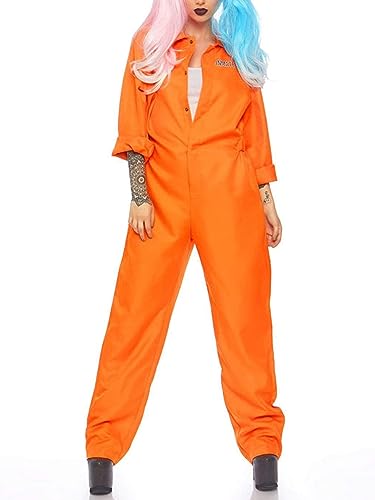 Acrawnni Halloween Jail Kostüme Brief drucken lange Ärmel Gefängnis Overall für Erwachsene Kleinkinder Rollenspiel Party Cosplay Outfits (Women, A-Women Orange, M) von Acrawnni