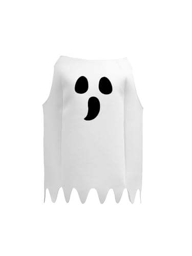 Acrawnni Halloween-Kostüm-Set für Damen, ärmellos, mit Kapuze, Geisterdruck, Umhang + Handschuhe, Boo-Kostüm für Party, Cosplay, Größe M (A-Weiß, M) von Acrawnni