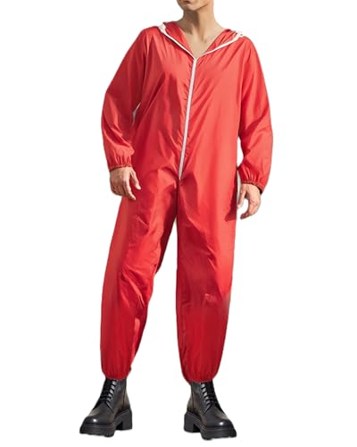 Acrawnni Halloween-Kostüme für Damen und Herren, einfarbig, Reißverschluss, lange Ärmel, mit Kapuze, Piloten-Overall, Cosplay, Party-Outfits (A-Red, Herren, S) von Acrawnni