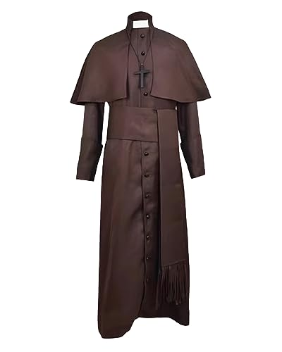 Acrawnni Halloween-Priiester-Kostüm für Herren, Vintage-Stil, mittelalterlicher Geistlicher Geistlicher Robe, Gürtel, Kreuz-Set, Cosplay-Kleidung, A-braun, XL Acrawnni Halloween-Priiester-Kostüm für Herren, Vintage-Stil, mittelalterlicher Geistlicher Geistlicher Robe, Gürtel, Kreuz-Set, Cosplay-Kleidung, A-braun, XL von Acrawnni