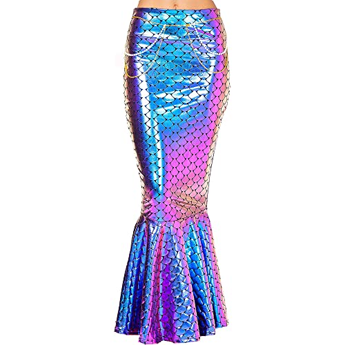 Acrawnni Langer Schwanz für Damen, Meerjungfrauen-Kostüm, Pailletten-Maxirock, Cosplay, Halloween-Kostüm, Kleid, Erwachsenenkostüm, Rollenspiel, Party, Kostüme (B-bunt, L) von Acrawnni
