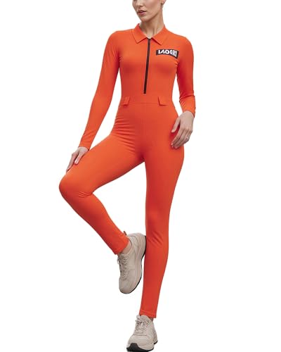 Acrawnni Oranger Sträflingskostüm für Damen, lange Ärmel, Reißverschluss vorne, Overall, Strafvollzug, Halloween, Cosplay, Karneval, Party (A-Blau, S) von Acrawnni