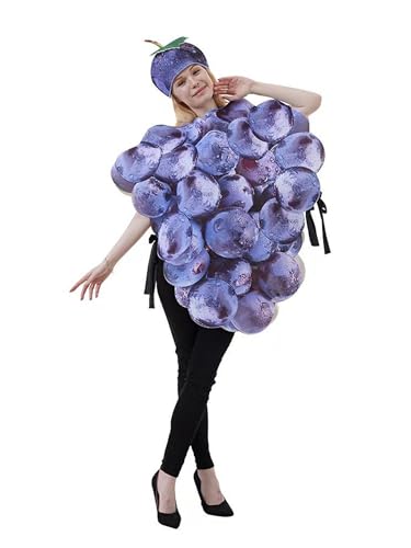 Acrawnni Trauben-Kostüm für Damen und Herren, Einheitsgröße, Obst, Erwachsene, Comedy-Kostüm, Halloween, Karneval & Partys, Cosplay (A-Lila, Einheitsgröße) von Acrawnni