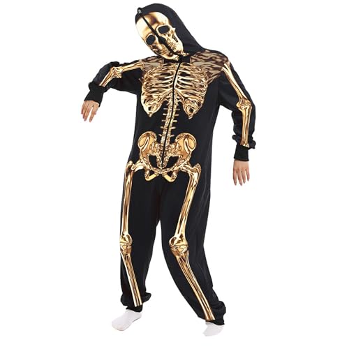 Acrawnni Unisex Erwachsene Halloween Skelett Kostüm Halloween Erwachsene Stitch Onesies Hoodie für Männer Frauen UK Unisex Overall (A-2, M) von Acrawnni