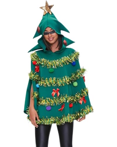 Acrawnni Weihnachtsbaum Umhang für Frauen Poncho Kostüm Kappe Grün Schleife Ball Dekor Kapuze Umhang Umhang Party Prop für Cosplay Party, A-grün, 36 Acrawnni Weihnachtsbaum Umhang für Frauen Poncho Kostüm Kappe Grün Schleife Ball Dekor Kapuze Umhang Umhang Party Prop für Cosplay Party, A-grün, 36 von Acrawnni