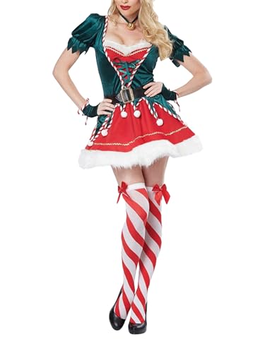 Acrawnni Weihnachtselfenkostüm für Damen, mit Gürtel, niedliches Hut-Set für Cosplay, Outfits, Elfenverkleidungen (A-Armeegrün, Größe XL) von Acrawnni