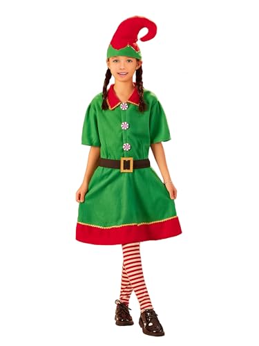 Acrawnni Weihnachtselfenkostüm für Eltern und Kind, Kinder Elfenkostüm Kurzarm Kleid Hose über Knie mit Hut, Gürtel und Socken (A-Girl, 12-18 Monate) von Acrawnni