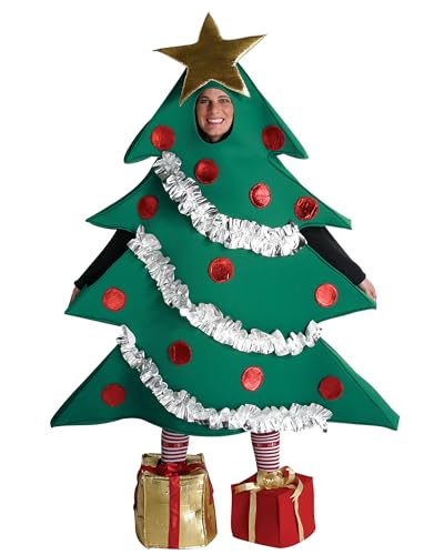 Acrawnni Weihnachtskostüm für Erwachsene, Herren, Damen, passendes Party-Kostüm, lustiger Weihnachtsbaum, Cosplay-Kleid mit Geschenkform (B-Grün, Einheitsgröße) von Acrawnni