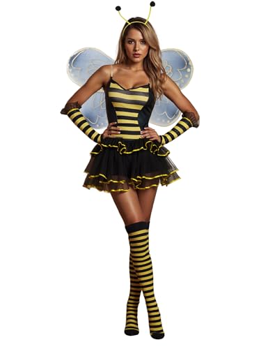 Bienenkostüm-Set für Damen, ärmellos, Cami-Body mit niedlichem Stirnband und Netzflügel, Halloween-Cosplay, Gastgeschenke (A-Gelb, M) von Acrawnni