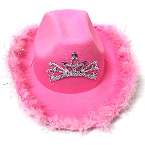 Cowgirl-Hut, Kostüm, Karneval, Kopfbedeckung, Disco, Abschlussball, Cowboyhut, Spielkostüm, Brautjungfern, Damen/Herren, Westernhut (A-Pink, Krone) von Acrawnni