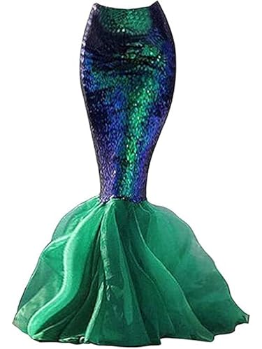 Damen Meerjungfrau Langer Schwanz Kostüm Pailletten Maxirock Cosplay Halloween Kostüm Kleid Erwachsene Rollenspiel Party Kostüme (A-Grün, M) von Acrawnni