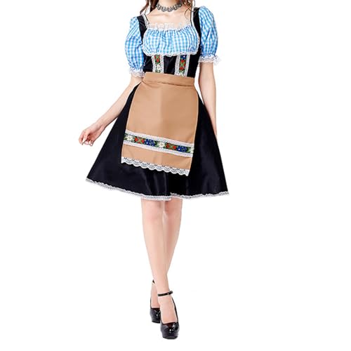 Damen Oktoberfest Kostüme Deutsche Kleider und Schürzen Set für Halloween Weihnachten Cosplay Party Outfits (A-Blau, L) von Acrawnni