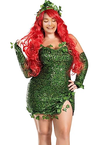 Deluxe-Kostüm für Damen, grüner Efeu, Glitzer, trägerlos, Prinzessin, Cosplay, Schlauch-Top, Kleid mit Handschuhen, Set für Halloween, Größe A-Grün, XXL Deluxe-Kostüm für Damen, grüner Efeu, Glitzer, trägerlos, Prinzessin, Cosplay, Schlauch-Top, Kleid mit Handschuhen, Set für Halloween, Größe A-Grün, XXL von Acrawnni