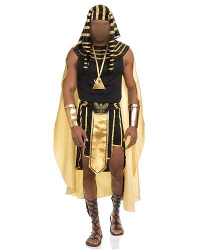 Erwachsenenkostüm für Herren, König, Pharao, ägyptischer König, 7-teilig, goldener Rand, Tank-Top, Rock, Armärmel, Kopfbedeckung, Halskette, Halloween-Kostüm (A-Schwarz, S) von Acrawnni