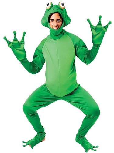 Froschkostüm für Herren/Damen, Halloween, Kostüm, Tierneuheit, Jumpsuits, mit Kapuze, Party, Cosplay, Erwachsene, einteiliges Outfit (A-Grün, M) von Acrawnni