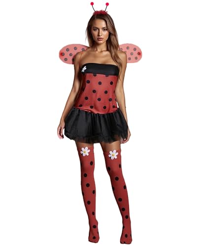 Halloween-Insekten-Kostüme für Damen, süßes Bienenkäfer-Kleid und Flügel-Stirnband-Set für Weihnachten, Cosplay, Party-Outfits (A-Schwarz, L) von Acrawnni