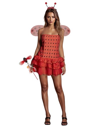 Halloween-Kostüm für Damen, Motiv: Biene, Marienkäfer, Kleid und Flügel, Stirnband-Set für Weihnachten, Cosplay, Party, Outfits (A-Red, XL) von Acrawnni