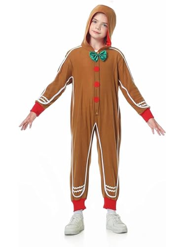 Lebkuchen-Kostüm für Kinder, Deluxe, langärmelig, Fliege, Overall, Urlaub, Cosplay, Outfit (A-Orange, 9–10 Jahre) von Acrawnni