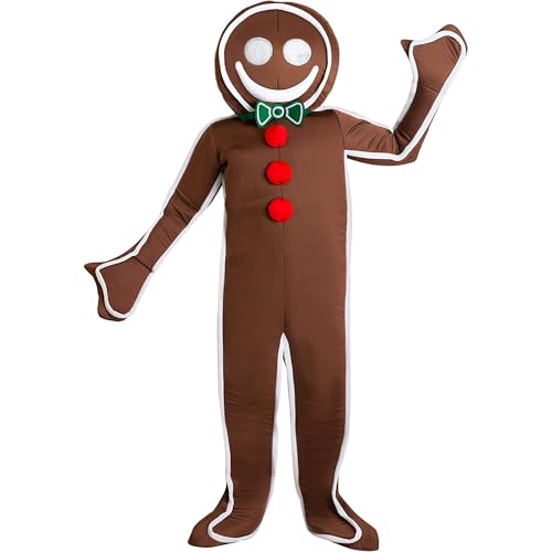 Lebkuchen-Kostüme für Damen und Herren, Halloween, Weihnachten, langärmelig, Reißverschluss, mit Kapuze, Overall, Rollenspiel, Cosplay (A-Khaki, XXL) von Acrawnni