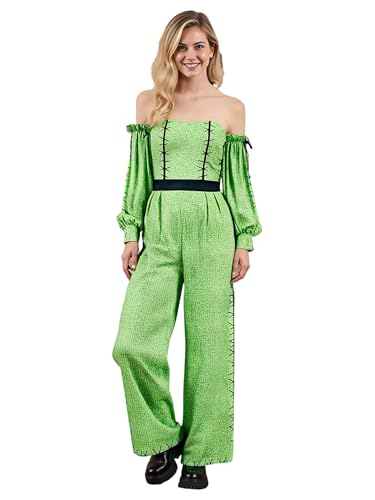 Schulterfreier Jumpsuit für Damen, Elfen-Kostüm, glänzend, langärmelig, Halloween, Cosplay, Verkleidung (A-Grün, XL) von Acrawnni