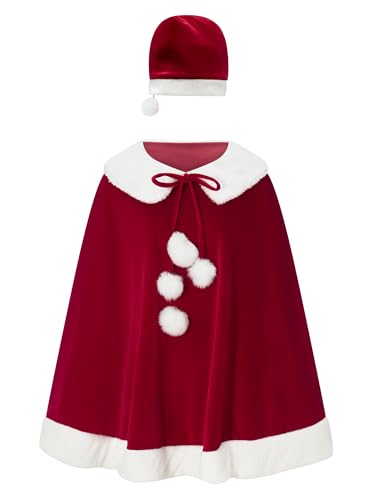 Weihnachtlicher Kapuzenumhang für Erwachsene, Weihnachtsmann-Umhang, roter Samt, Weihnachtsschal, Umhang, Weihnachtsmannmütze, Schal, Outfit (A-Red, Einheitsgröße) von Acrawnni