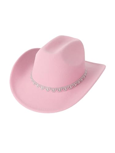 Western-Cowgirl-Hut für Damen, Cowboyhut, Zubehör, 70er Jahre, Boho, Hippie, Fancy Cosplay, Karneval, Halloween (A-Pink, Einheitsgröße) von Acrawnni