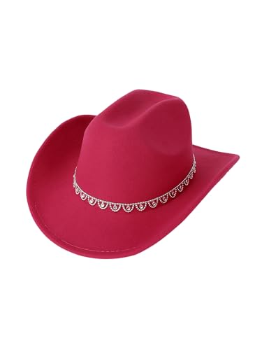 Western-Cowgirl-Hut für Damen, Cowboyhut, Zubehör, 70er Jahre, Boho, Hippie, Fancy Cosplay, Karneval, Halloween (A-Rosenrot, Einheitsgröße) von Acrawnni