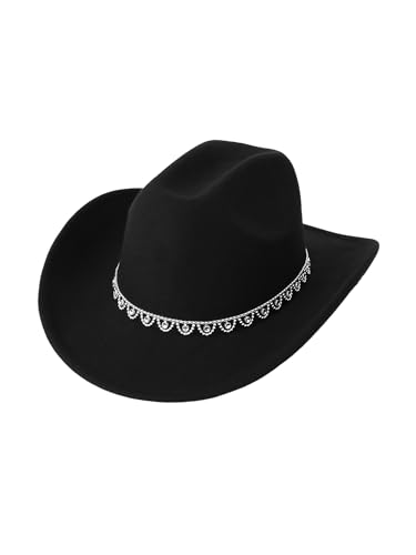 Western-Cowgirl-Hut für Damen, Cowboyhut, Zubehör, 70er-Jahre, Boho, Hippie, Fancy Cosplay, Karneval, Halloween (A-Schwarz, Einheitsgröße) von Acrawnni