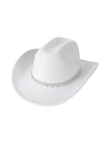 Western-Cowgirl-Hut für Damen, Cowboyhut, Zubehör, 70er-Jahre, Boho, Hippie, Fancy Cosplay, Karneval, Halloween (A-Weiß, Einheitsgröße) von Acrawnni