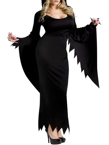 Wicked Witch Halloween-Kostüm für Erwachsene, Gothic, langärmelig, mit Kapuze, Mitternachts-Vampirin, Cosplay-Outfits (A-Schwarz, M) von Acrawnni