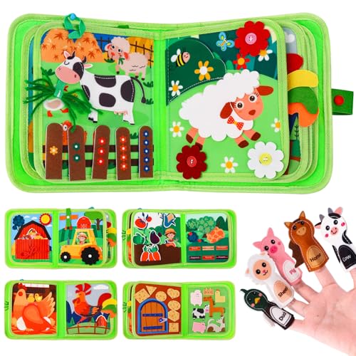 Acsatont Montessori Spielzeug, Busy Board Movable Board für Kinder, Quiet Book ab 3 Jahre, Fühlte Puzzlespielzeug, Geburtstag Spielzeug für 1 2 3 4 Jahre Mädchen Junge (Grün) von Acsatont