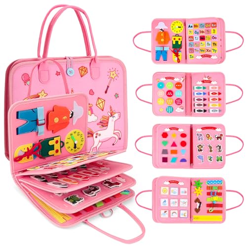 Acsatont Montessori Spielzeug, Busy Board Movable Board für Kinder, Quiet Book ab 3 Jahre, Fühlte Puzzlespielzeug, Geburtstag Spielzeug für 1 2 3 4 Jahre Mädchen Junge (Rosa) von Acsatont