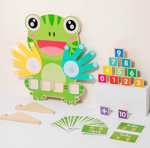 Acsatont Montessori Spielzeug, Lernspiel ab 3 4 5 Jahre, Fingerzählmathe Holzspielzeug Pädagogisch Wertvoll, Geschenk Mädchen & Jungen 5 Jahre Geburtstag (Frosch) von Acsatont