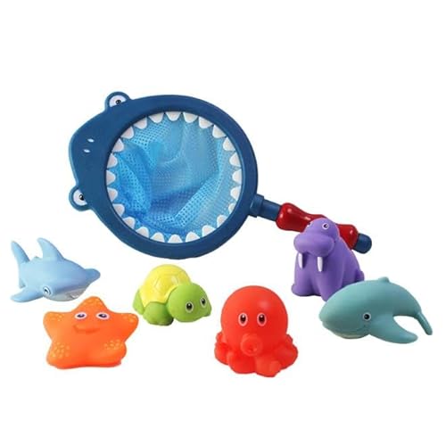 Acsatont Ohne Loch - 7 Stück Badespielzeug Baby ab3 4 5 6 Jahr, Wasserspielzeug Kinder Badewannenspielzeug mit Fischernetz, Schwimmbad Pool Spielzeug Geschenke für Jungen und Mädchen (Dunkel) von Acsatont