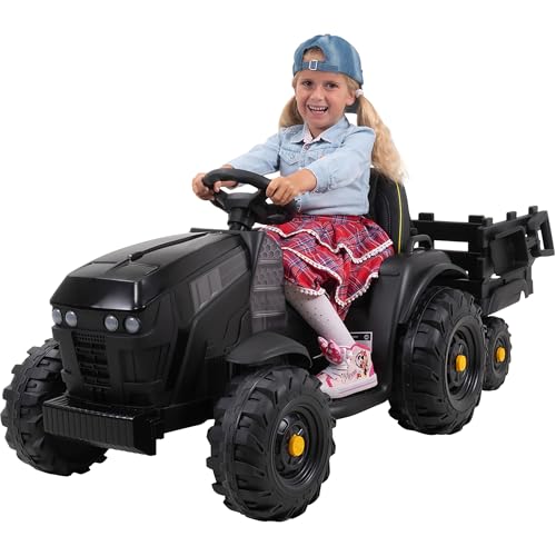 Actionbikes Motors Elektro Kindertraktor mit Anhänger | 2 x 12 V 45 W Motor - 12 Volt 7 Ah Batterie - 2,4 Ghz Fernbedienung - Kinder Elektro Traktor Spielzeug ab 3 Jahre - Elektroauto (Grau/Schwarz) von Actionbikes Motors