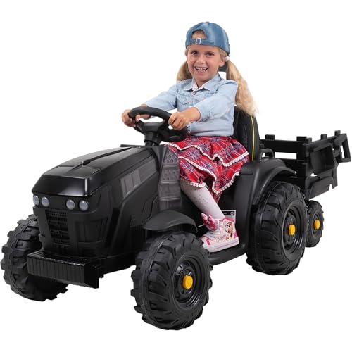 Actionbikes Motors Kinder Elektroauto TD925 | Fernbedienung mit First Funktion - Kinderauto elektrisch - Traktor mit Anhänger - Bulldog - Kindertraktor - Elektro Traktor ab 3 Jahre (Grau/Schwarz) von Actionbikes Motors