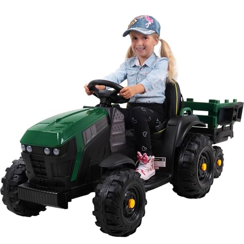 Actionbikes Motors Kinder Elektroauto TD925 | Fernbedienung mit First Funktion - Kinderauto elektrisch - Traktor mit Anhänger - Bulldog - Kindertraktor - Elektro Traktor ab 3 Jahre (Grün/Schwarz) von Actionbikes Motors