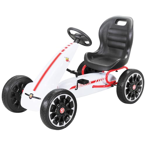 Actionbikes Motors GoKart Abarth FS595 | Kettcar - Go Kart - Tretauto mit Handbremse - Geschlossener Kettenkasten - Sitz für 1 Person - Eva-Vollgummireifen - Kinderfahrzeug - Von 4-10 Jahre (Weiß) von Actionbikes Motors