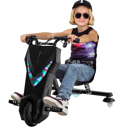 Actionbikes Motors Kinder Elektro Driftscooter 360 Grad - 250 Watt Elektromotor - LED-Beleuchtung - 3 Geschwindigkeitsstufen - Drifter - Drift Trike - 4-12 Jahren (Schwarz) von Actionbikes Motors