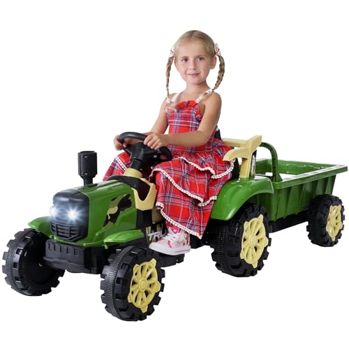 Actionbikes Motors Elektro Kindertraktor mit Anhänger | 2 x 6 V 25 W Motor - 6 Volt 7 Ah Batterie - 2,4 Ghz Fernbedienung - Kinder Elektro Traktor Spielzeug ab 3 Jahre - Elektroauto (Grün) von Actionbikes Motors