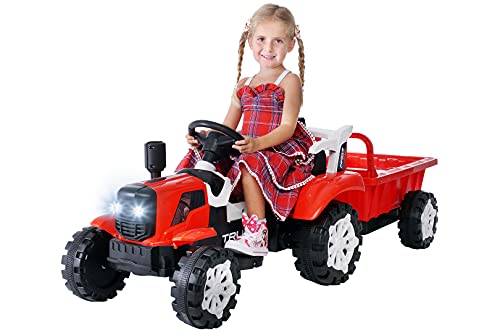 Actionbikes Motors Elektro Kindertraktor mit Anhänger | 2 x 6 V 25 W Motor - 6 Volt 7 Ah Batterie - 2,4 Ghz Fernbedienung - Kinder Elektro Traktor Spielzeug ab 3 Jahre - Elektroauto (Rot) von Actionbikes Motors