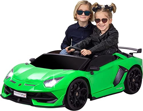 Actionbikes Motors Kinder Elektroauto Lamborghini Aventador SX2028 | 2 x 45 Watt Motor - Zweisitzer - 2,4 Ghz Fernbedienung - Geschwindigkeit bis 15 km/h - LED-Scheinwerfer - Touch-Display (Grün) von Actionbikes Motors