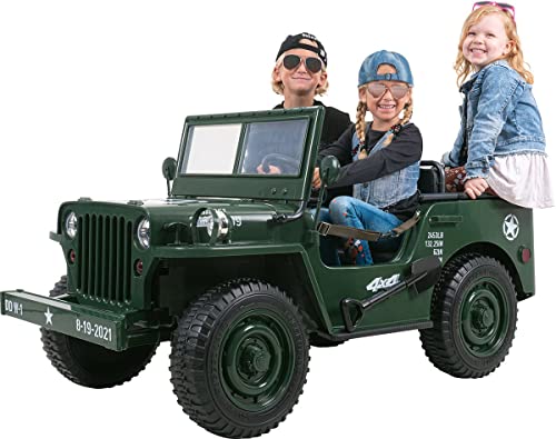 Actionbikes Motors Kinder Elektroauto Jeep UTV Willys | 2.4 Ghz Fernbedienung - 12 Volt 14 Ah Batterie - 4 x 12 Volt 45 Watt Motoren - Elektro Auto für Kinder ab 3 Jahre (Grün) von Actionbikes Motors