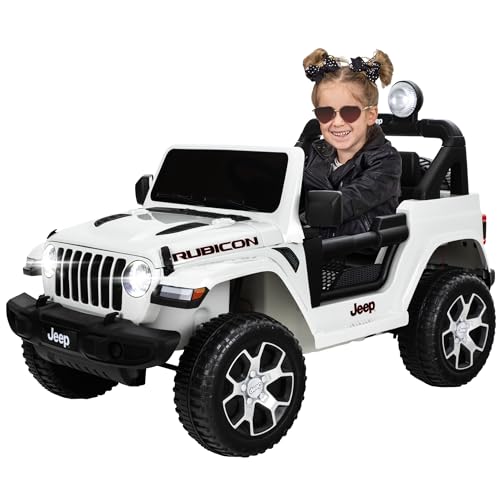 Actionbikes Motors Kinder Elektroauto Jeep Wrangler Rubicon | 2.4 Ghz Fernbedienung - 12 Volt 7 AH Batterie - 2X 35 Watt Motor - Bluetooth - Elektro Auto für Kinder ab 3 Jahre (1-Sitzer Weiß) von Actionbikes Motors